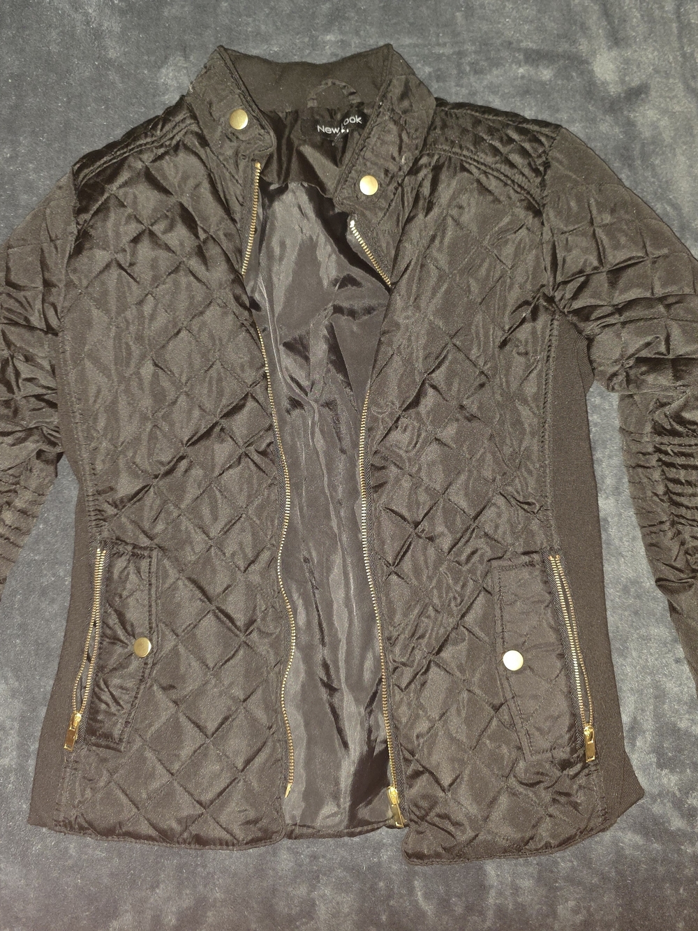 New Look Black Quilted Puffer Jacket with Gold Hardware